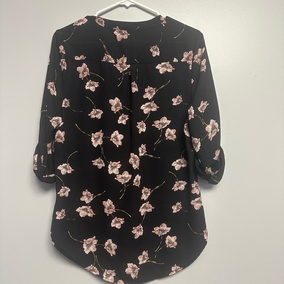 Eclipse Black and Pink 3/4 Sleeve Blouse with Mandarin Collar - Picture 3 of 4